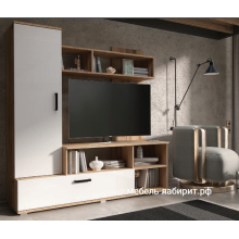 Тумба под ТВ арт.24.114 фасад ЛДСП белый глянец/каркас ЛДСП дуб крафт 1500х440хh1500мм ниша под ТВ 1100х700мм