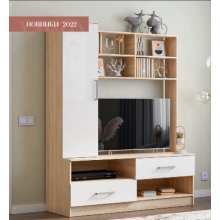 Тумба под ТВ арт.24.123 фасад ЛДСП белый глянец /каркас ЛДСП дуб сонома 1500х520хh1892мм  (ниша под ТВ 1084х792мм)