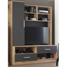 Тумба под ТВ арт.24.123 фасад ЛДСП графит/каркас ЛДСП дуб крафт 1500х520хh1892мм  (ниша под ТВ 1084х792мм)