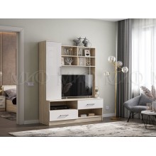 Тумба под ТВ арт.24.123 фасад ЛДСП белый глянец /каркас ЛДСП дуб сонома 1500х520хh1892мм  (ниша под ТВ 1084х792мм) Мартина