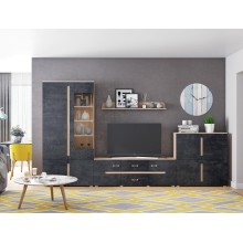 Гостиная арт.24.148 фасад МДФ бетон графит/каркас ЛДСП сонома 3600х424хh2060 мм  Вариант №1 Ким