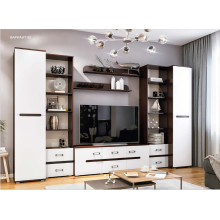 Гостиная арт.24.148.1 фасад МДФ белый глянец холодный/ каркас ЛДСП венге 3668х524хh2060 мм  Вариант №2 Ким