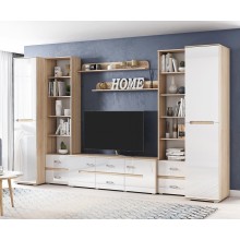 Гостиная арт.24.148.1 фасад МДФ белый глянец холодный/ каркас ЛДСП сонома 3668х524хh2060 мм Вариант №2 Ким