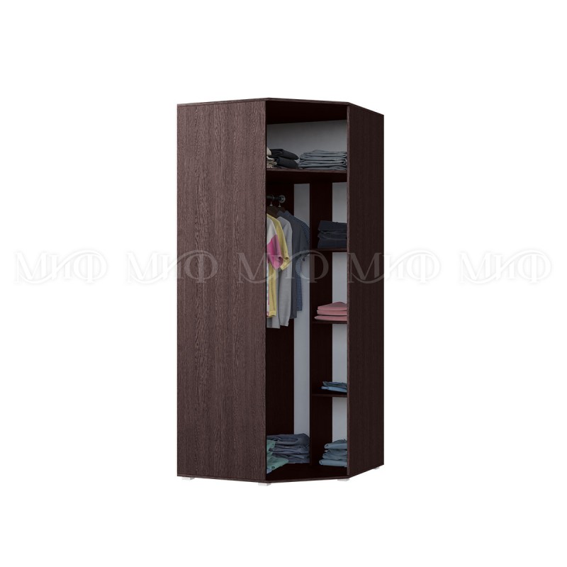 Шкаф угловой арт.24.148.9 фасад МДФ белый глянец холодный/ каркас ЛДСП венге 874х874хh2236мм Ким