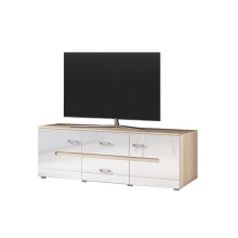 Тумба под ТВ арт.24.148.14 фасад МДФ белый глянец холодный/ каркас ЛДСП дуб сонома 1600х420хh542мм 