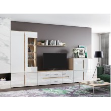 Гостиная арт.24.148 фасад МДФ белый глянец холодный/ ЛДСП сонома 3600х424хh2060 мм  Вариант №1 Ким