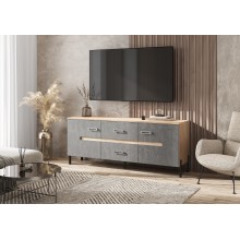 Тумба под ТВ арт.24.148.14.1 фасад МДФ бетон темный/ каркас ЛДСП дуб сонома 1600х420хh653мм 