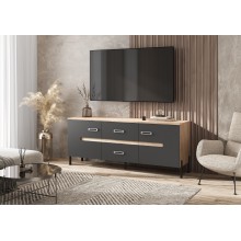 Тумба под ТВ арт.24.148.14.1 фасад МДФ графит софт/ каркас ЛДСП дуб сонома 1600х420хh653мм  