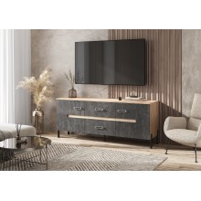 Тумба под ТВ арт.24.148.14.1 фасад МДФ бетон графит/ каркас ЛДСП дуб сонома 1600х420хh653мм 