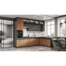 Кух.гарнитур 3.0х1.8м. арт.24.187.33 фасад МДФ графит софт/экзотическое дерево амазония/каркас ЛДСП графит столешница кастилло темный