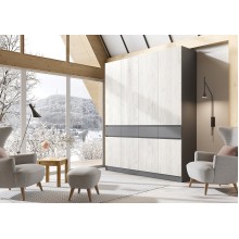 Шкаф 4-х. дв. арт.24.17.1.7 фасад ЛДСП дуб крафт белый-графит/каркас ЛДСП графит 1998х520хh2400мм Роджинамиф