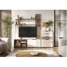 Гостиная арт.24.17.11 фасад ЛДСП кашемир/каркас ЛДСП дуб крафт серый 2000х350хh1810мм Ниша под ТВ 1400мм Роджинамиф