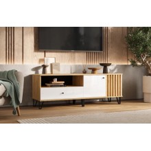 Тумба под ТВ арт.24.17.12.3 фасад ЛДСП белый глянец и каркас ЛДСП дуб крафт 1502х426хh511мм Роджинамиф