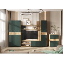 Гостиная арт.24.17.7.3 фасад ЛДСП изумрудный/каркас ЛДСП дуб крафт 2600х350хh1810мм Ниша под ТВ 1400мм Роджинамиф