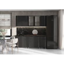 Кух.гарнитур 2.0м. арт.24.173 фасад МДФ пластер блек матовый/каркас ЛДСП графит столешница2.0м фасад оснащен металлическим молдингом