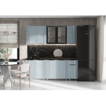 Кух.гарнитур 2.0м. арт.24.173.4 фасад МДФ пластер скай матовый/каркас ЛДСП графит столешница2.0м кастилло темный,фасад оснащен металлическим молдингом