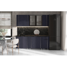 Кух.гарнитур 2.0м. арт.24.173.3 фасад МДФ пластер индиго матовый/каркас ЛДСП графит столешница2.0м фасад оснащен металлическим молдингом