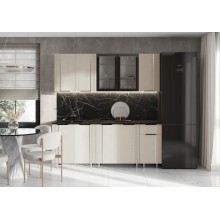 Кух.гарнитур 2.0м. арт.24.173.1 фасад МДФ пластер аворио матовый/каркас ЛДСП графит столешница2.0м фасад оснащен металлическим молдингом