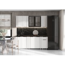 Кух.гарнитур 2.0м. арт.24.173.2 фасад МДФ пластер бьянко матовый/каркас ЛДСП графит столешница2.0м фасад оснащен металлическим молдингом
