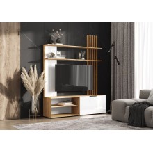 Гостиная арт.24.17.6 фасад ЛДСП белый глянец/каркас ЛДСП крафт 1400х350хh1810мм Ниша под ТВ 1400мм Роджинамиф