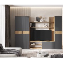 Гостиная арт.24.17.7.2 фасад ЛДСП дуб крафт/каркас ЛДСП графит 2600х350хh1810мм Ниша под ТВ 1400мм Роджинамиф