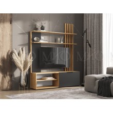 Гостиная арт.24.17.6.2 фасад ЛДСП дуб крафт/каркас ЛДСП графит 1400х350хh1810мм Ниша под ТВ 1400мм Роджинамиф