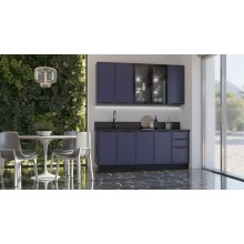 Кух.гарнитур 2.0м. арт.24.33.1 фасад МДФ  холст сапфировый/каркас ЛДСП графит (800м+800+400 3ящ.) столешница 2.0м высота верхних шкафов 900мм