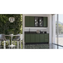 Кух.гарнитур 2.0м. арт.24.33.1 фасад МДФ  холст темно-зеленый/каркас ЛДСП графит (800м+800+400 3ящ.) столешница 2.0м высота верхних шкафов 900мм