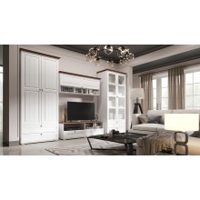 Гостиная арт.24.182 фасад МДФ белый матовый/орех ЛДСП белый 3425х570хh2150 мм Валенсия 