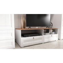 Тумба под ТВ арт.24.182.2 фасад МДФ белый матовый/орех ЛДСП белый 1440х528хh456мм  