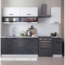 Кух.гарнитур 2.0м. арт.24.185 фасад МДФ белый глянец/МДФ мрамор черный матовый/ЛДСП белый (800м+800+400 1 ящ)
