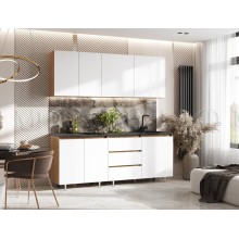 Кух.гарнитур 2.0м. арт.24.191.41 фасад ЛДСП белый глянец/каркас ЛДСПдуб  крафт (600м+800+600 3 ящ.) столешница: 800+1200 дуб вотан,кастилло.Компановка №2