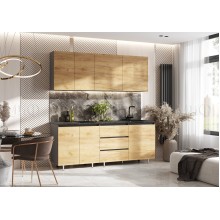 Кух.гарнитур 2.0м. арт.24.191.42 фасад ЛДСП дуб крафт/каркас ЛДСП графит (600м+800+600 3 ящ.) столешница: 800+1200 дуб вотан,кастилло.Компановка №2 