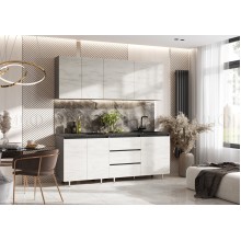 Кух.гарнитур 2.0м. арт.24.191.43 фасад ЛДСП дуб крафт белый/каркас ЛДСП графит (600м+800+600 3 ящ.) столешница: 800+1200 дуб вотан,кастилло.Компановка №2 