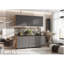 Кух.гарнитур 2.0м. арт.24.191.44 фасад ЛДСП графит/каркас ЛДСП дуб крафт (600м+800+600 3 ящ.) столешница: 800+1200 дуб вотан,кастилло.Компановка №2 