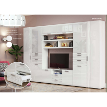 Гостиная арт.24.192.3 фасад МДФ белый глянец холодный/каркас ЛДСП белый 3402х382хh2150мм вариант №3