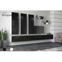 Гостиная арт.24.193.6 фасад МДФ венге глянец/каркас ЛДСП белый (ниша под ТВ 3200х442хh330мм) Вариант № 5