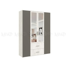 Шкаф 4-х. дв. арт.24.206.14.1 фасад ЛДСП графит/дуб крафт белый/каркас ЛДСП дуб крафт белый 1600х510хh2236мм с зеркалом Фиеста new