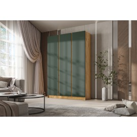 Шкаф 3-х. дв. арт.24.207.9 фасад ЛДСП изумрудный/каркас ЛДСП дуб крафт серый 1500х506хh2236мм вставка дуб крафт Кельвин