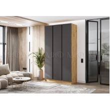 Шкаф 3-х. дв. арт.24.207.3 фасад ЛДСП графит/каркас ЛДСП дуб крафт 1200х506хh2236мм вставка графит Кельвин