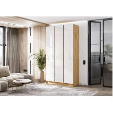 Шкаф 3-х. дв. арт.24.207.4 фасад ЛДСП белый глянец/каркас ЛДСП дуб крафт 1200х506хh2236мм вставка дуб крафт Кельвин