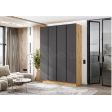 Шкаф 4-х. дв. арт.24.207.7 фасад ЛДСП графит/каркас ЛДСП дуб крафт 2000х506хh2236мм вставка графит Кельвин