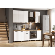 Кух.гарнитур 2.2м. арт.24.208 фасад ЛДСП белый глянец/ каркас  ЛДСП дуб крафт высота верхних шкафов 900мм столешница 2200мм дуб вотан  