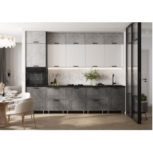 Кух.гарнитур 3.0м. арт.24.209.1 фасад ЛДСП бетон светлый/бетон темный/белый глянец/каркас ЛДСП графит,столешница 2400х600хh28мм кастилло  