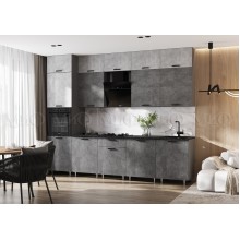 Кух.гарнитур 3.0м. арт.24.210.2 фасад ЛДСП бетон светлый/бетон темный/белый глянец/каркас ЛДСП графит,столешница 2400х600хh28мм кастилло  комплектация №2