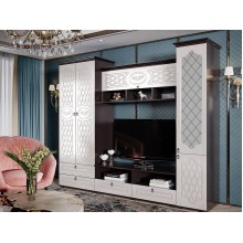 Модульная гостиная арт.24.29 МДФ жемчуг матовый/ЛДСП венге 2600х524хh2116мм