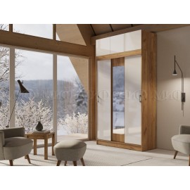 Шкаф-купе 3-х. дв. арт.24.30.4.1 фасад ЛДСП белый глянец/каркас ЛДСП дуб крафт 1300х520хh2400мм с антресолью Роджинамиф/Басямиф