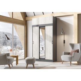 Шкаф-купе 3-х. дв. арт.24.30.4.1 фасад ЛДСП дуб крафт белый/каркас ЛДСП графит 1300х520хh2400мм с антресолью Роджинамиф/Басямиф