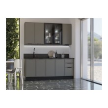 Кух.гарнитур 2.0м. арт.24.33.1 фасад МДФ холст вулканический/каркас ЛДСП графит (800м+800+400 3ящ.) столешница 2.0м высота верхних шкафов 900мм