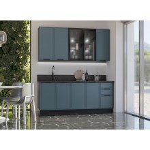 Кух.гарнитур 2.0м. арт.24.33.1 фасад МДФ браш блю/каркас ЛДСП графит (800м+800+400 3ящ.) столешница 2.0м высота верхних шкафов 900мм